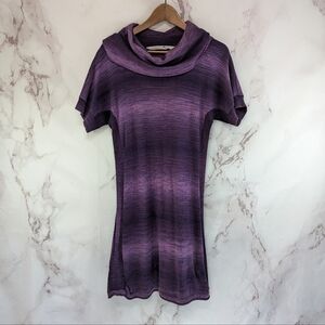 Athleta Dress Women Small Purple Sweater Zuni Cowl Neck Ombre Striped Short